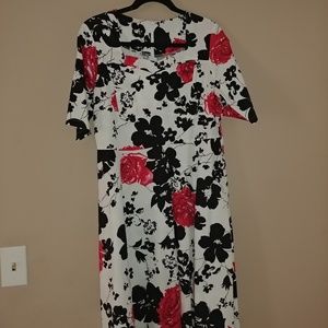 White background black and magenta / red flowers.